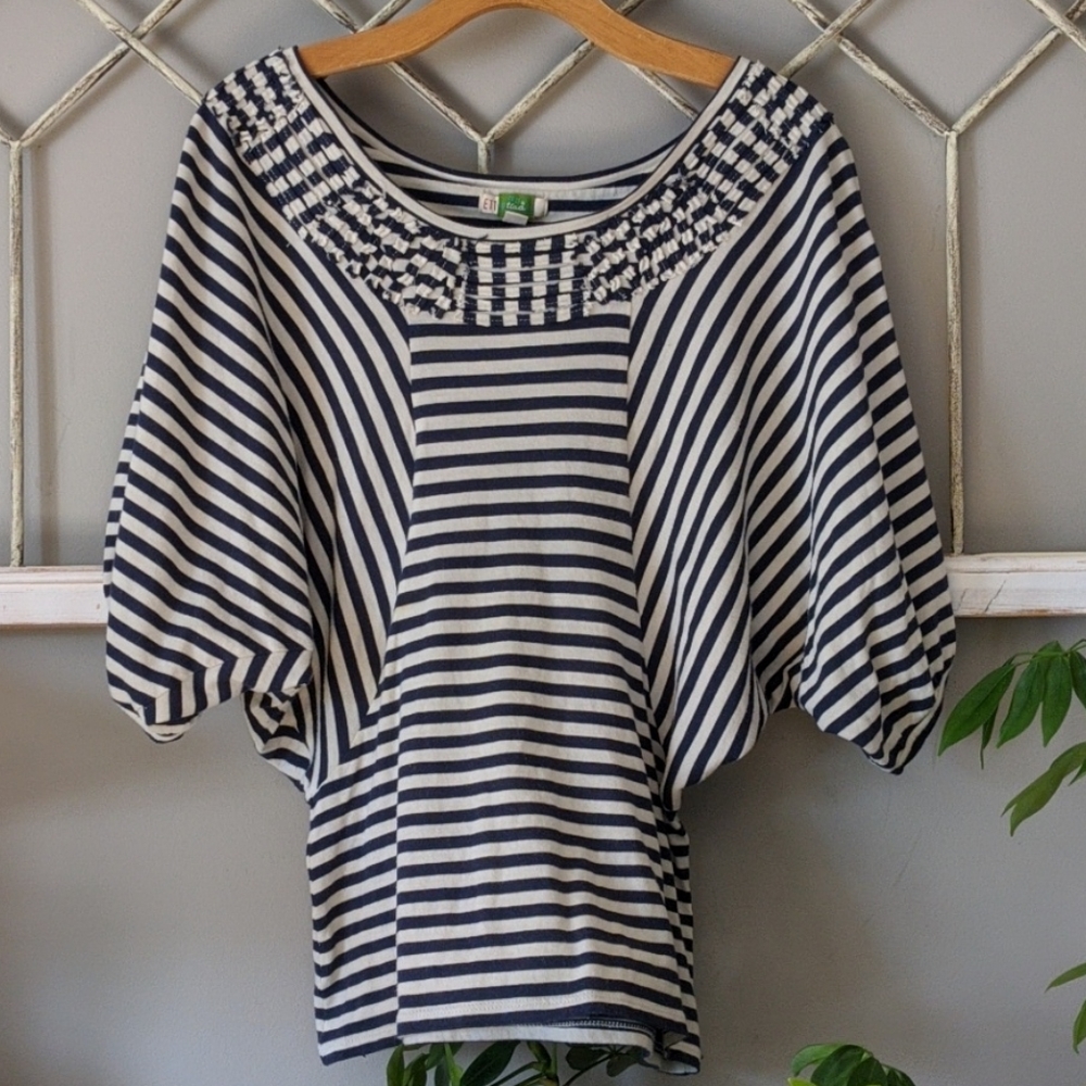Anthropologie Navy and White Striped Blouse